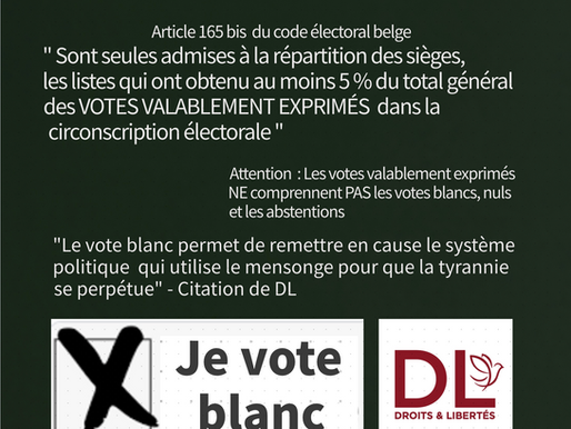 Le Collectif citoyen  raconte encore des  mensonges politiques pour les élections de juin 2024  pour manipuler l'électeur ! Le vote blanc NE profitera PAS aux partis pour la répartition des sièges.