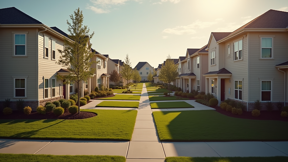 High angle view of a neighborhood with homes ready for moving day