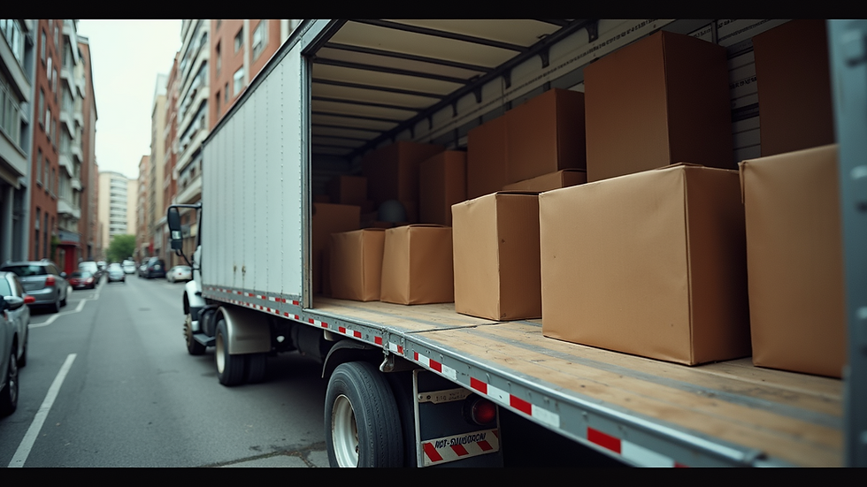 High angle view of a packed moving truck ready for transport