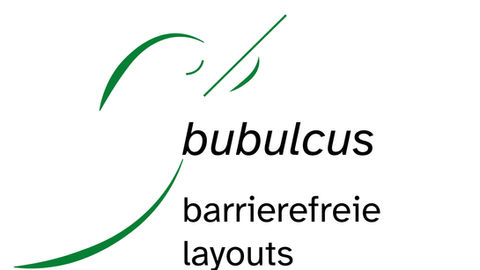 Logo bubulcus. Es ist ein stilisierter Kuhreiher (bubulcus ibis) zu sehen. er besteht aus 5 Strichen und zeigt einen nach rechts blickenden Kuhreiher.