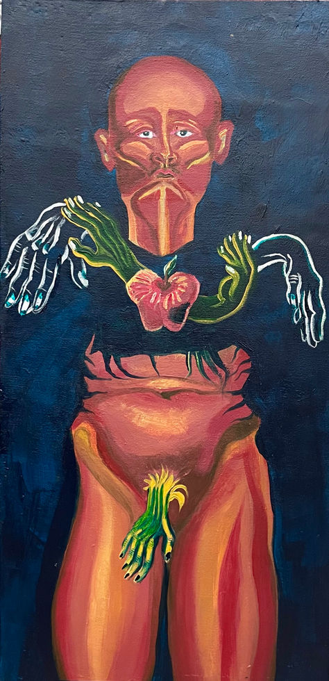 Masculinity, Acrylic on Bedsheet on Wood, 13" x 18," 2021