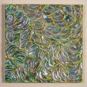 multi colored vibrant 
 abstract painting with swirling shapes