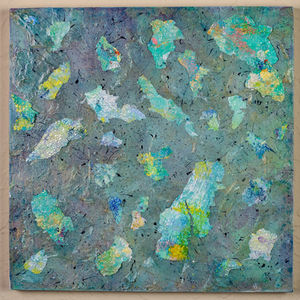 pale blue and white bold abstract painting with swirling pattern