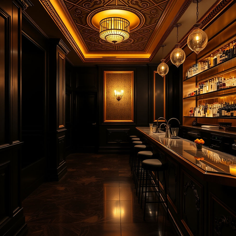 luxurious, elegant, stocked bar on the right with gold tones.jpg
