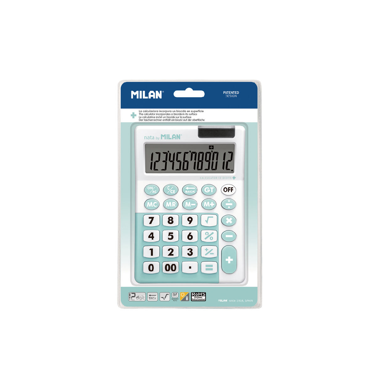 Milan Antibacterial 12 Digit Desk Calculator Hangsell Turquoise
