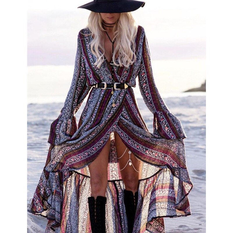 Miniatura: Vestido de verano para mujer, estilo bohemio, largo, para fiesta de noche, sexy