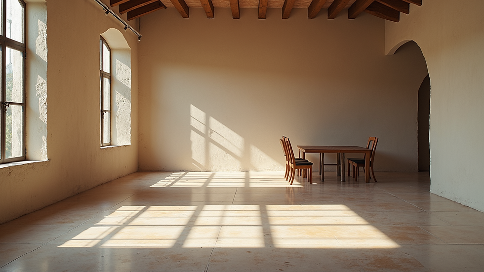 Vista laterale di posa pavimento vinilico in una stanza con luce naturale