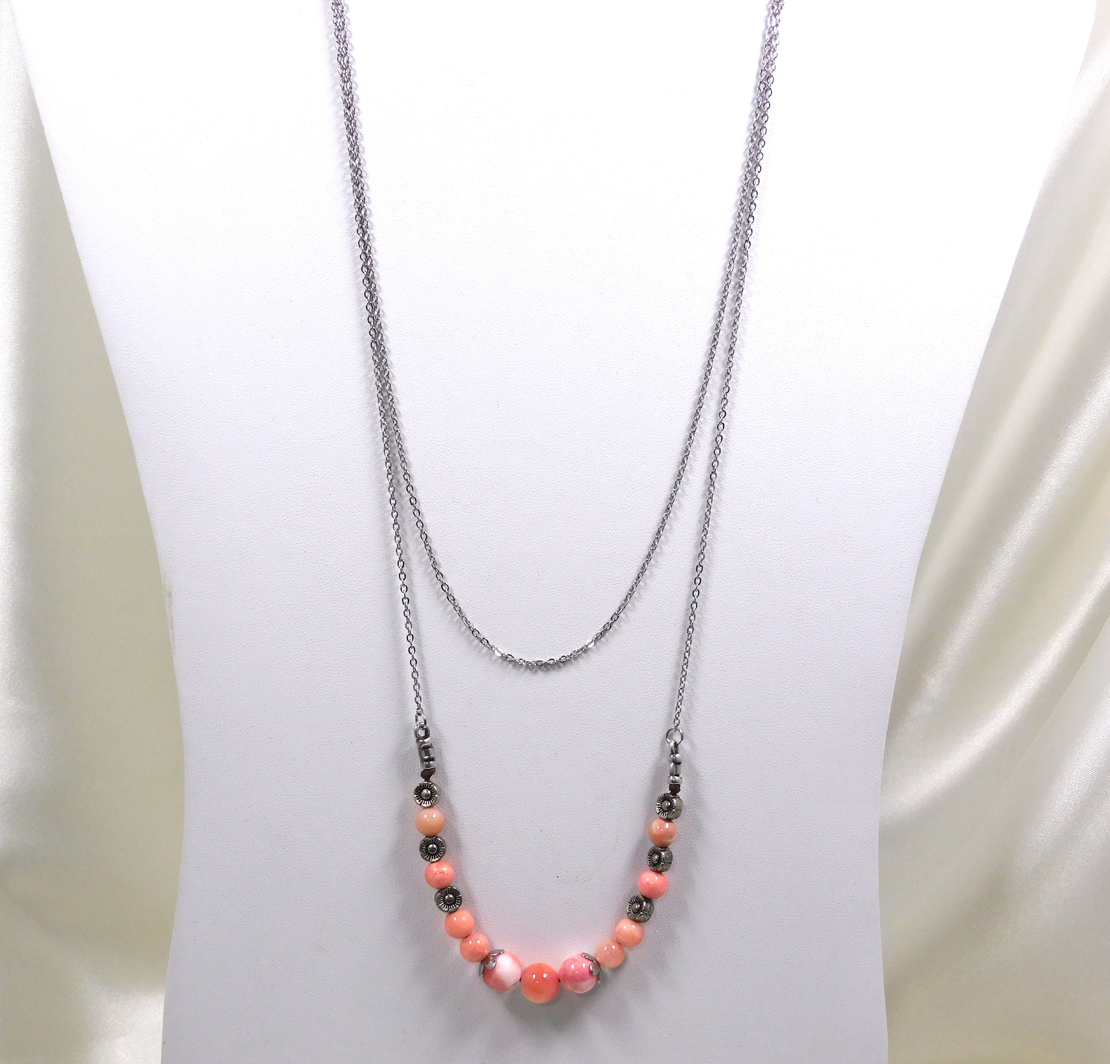 Harmony Bloom – Pink Jade & Agate Heart Necklace