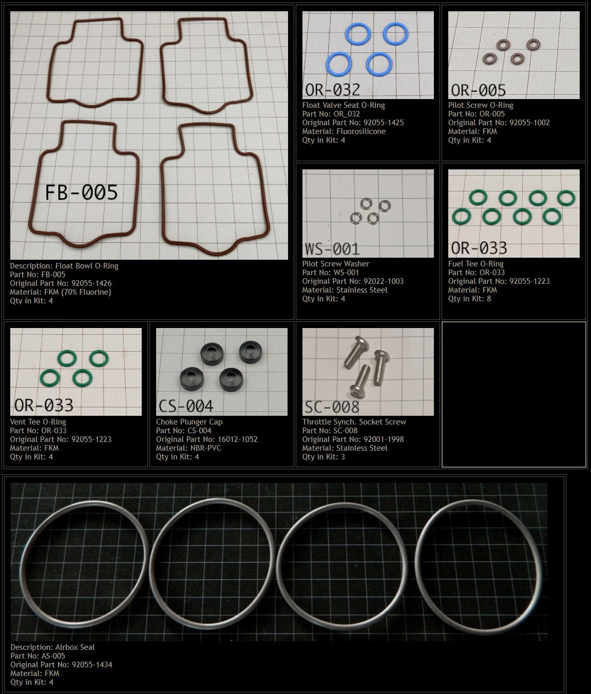 Kawasaki ZZR1200 (2002 - 2005) Motorcycle Carburettor Seal Repair Kit