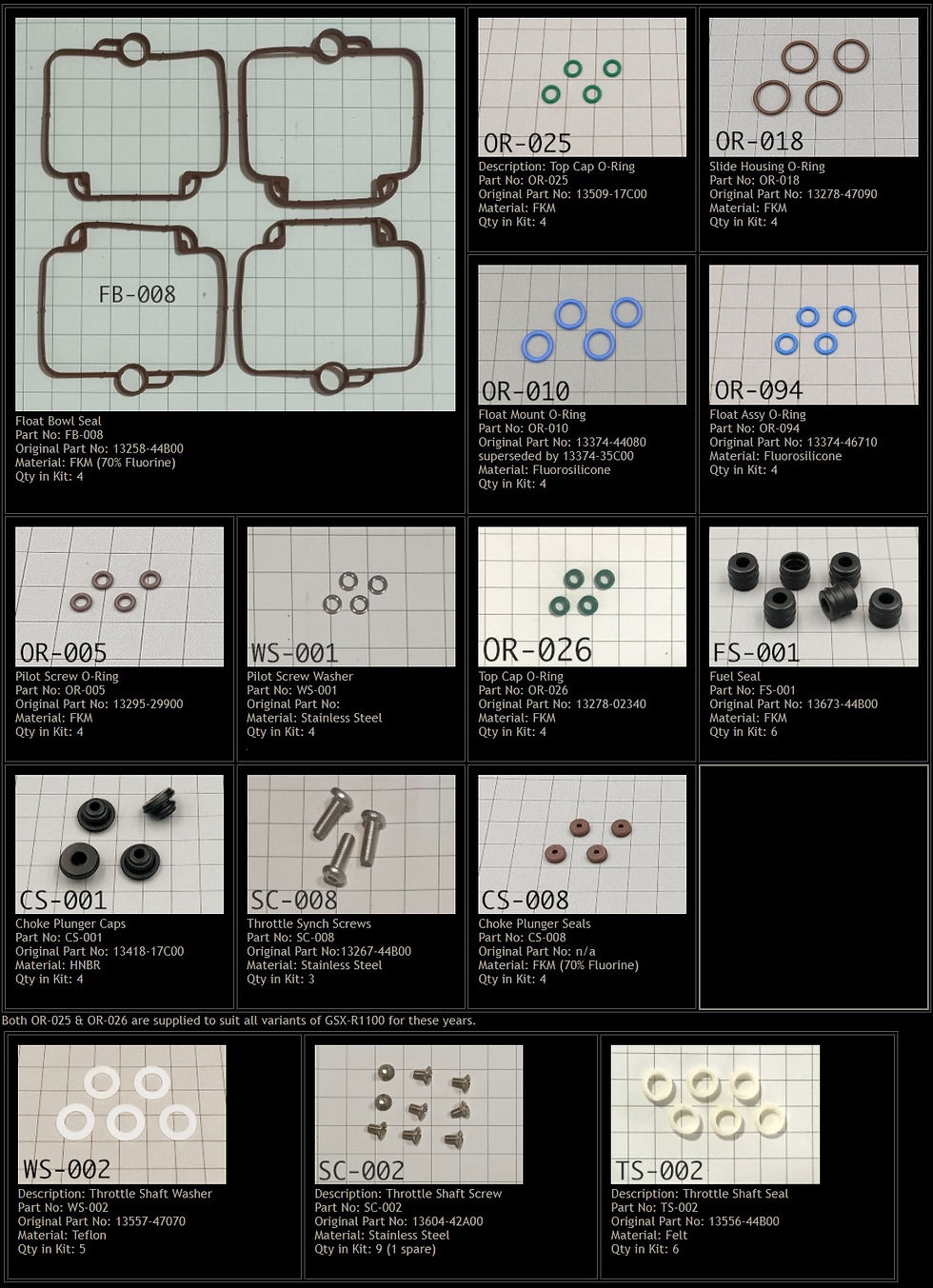 Suzuki GSX-R1100 1989 - 1998 Motorcycle Carburettor Seal Repair Kit