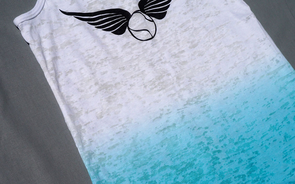Thumbnail: White Racer Back Tank with turquoise wash bottom