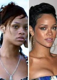 Rihanna com e sem maquilhagem