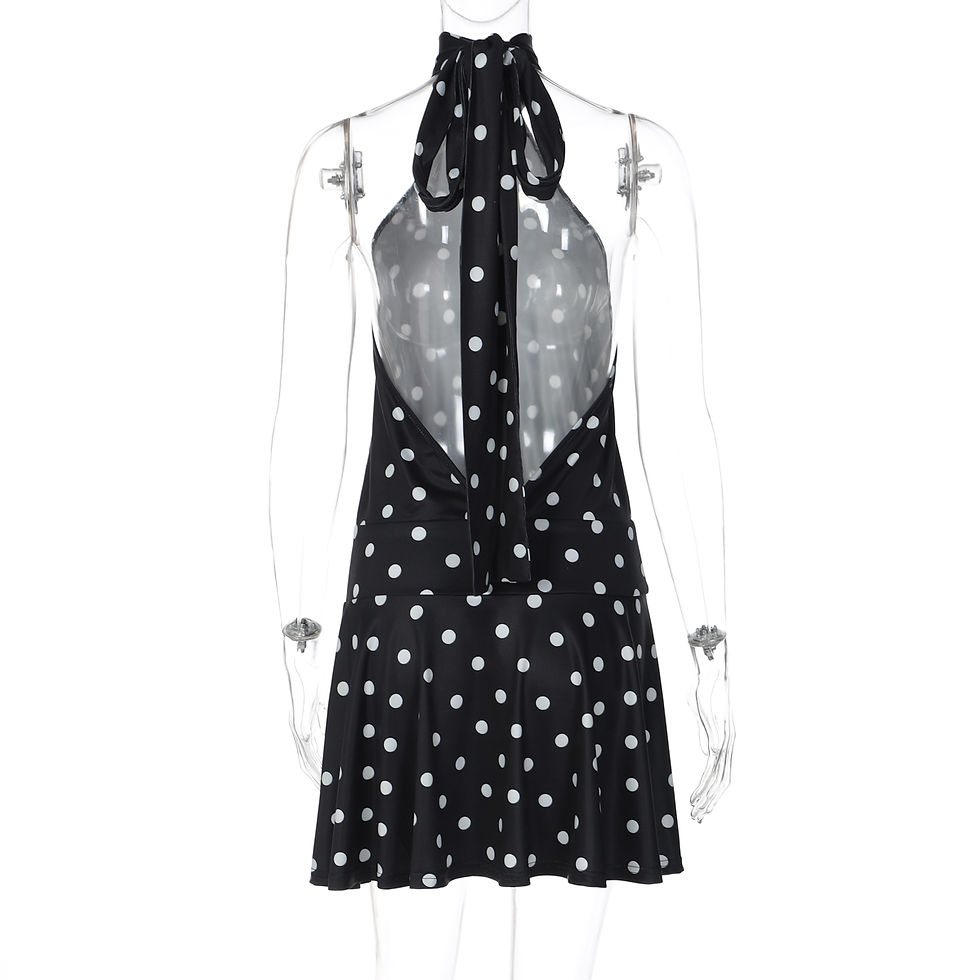 Thumbnail: Hugcitar Polka Dot Print Halter Sleeveless Backless Bandage Sexy Slim Mini Dress