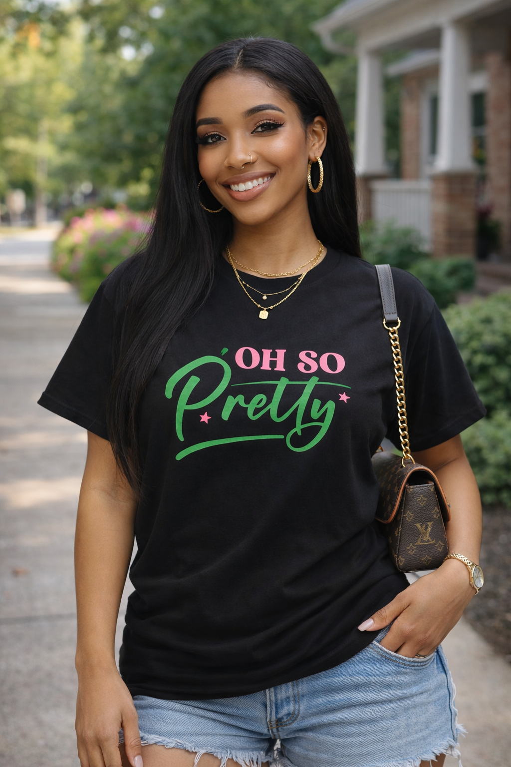 Oh So Pretty Tee 1908 Tshirt Pink and Green