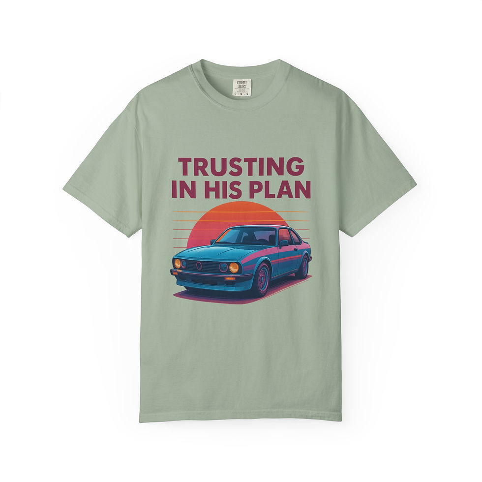 Thumbnail: Trusting in His Plan Car Tee — Christian Vintage Sunset Graphic T-Shirt