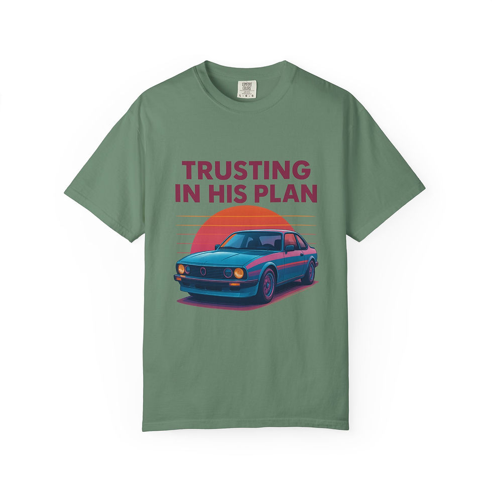 Thumbnail: Trusting in His Plan Car Tee — Christian Vintage Sunset Graphic T-Shirt