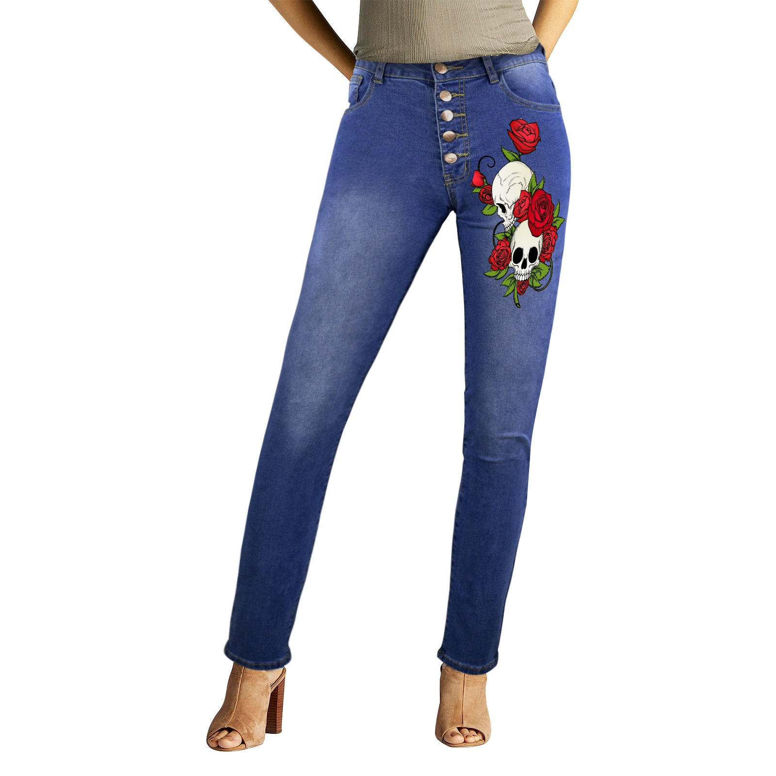 Skully Rose Colorado Royal Women's Jeans (Front&Back Printing)