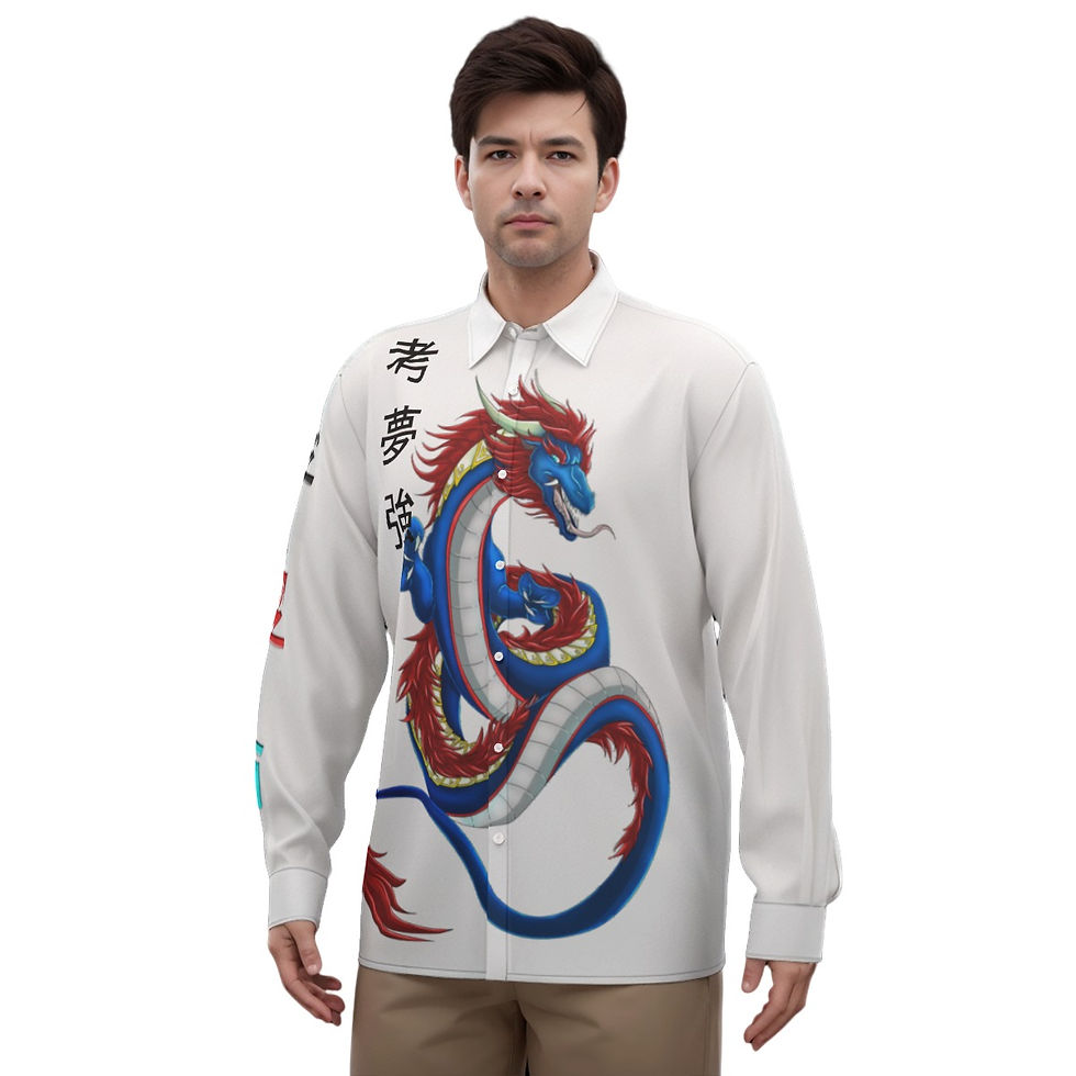 Dragon Kanji Men's Imitation Silk Long-Sleeved Shirt