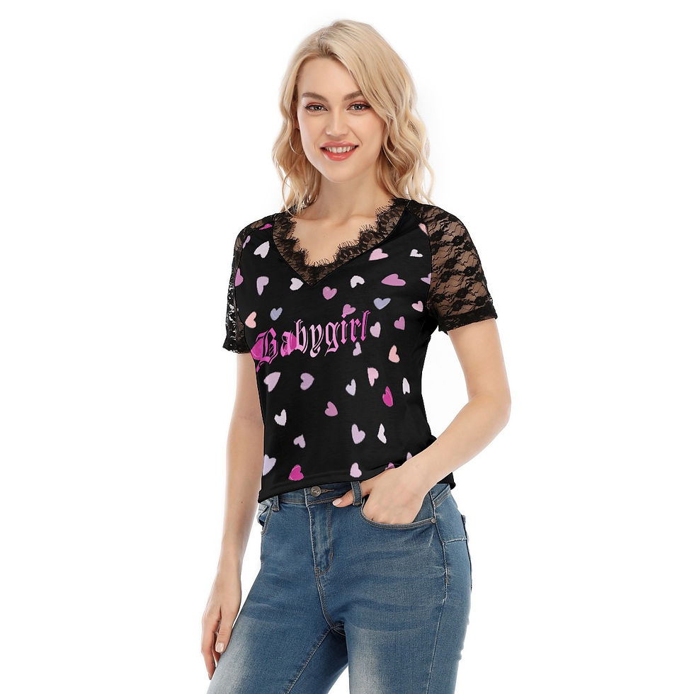 Thumbnail: Babygirl's Heart Women's V-neck T-shirt With Lace