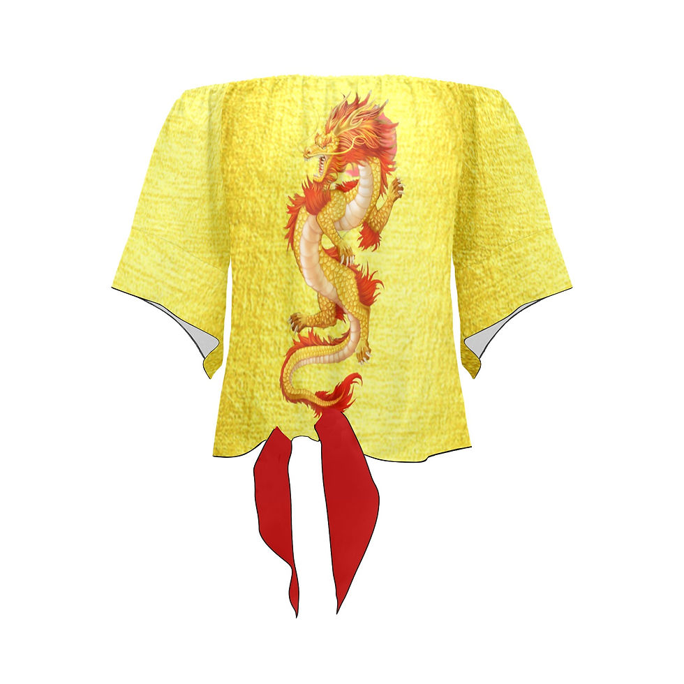 Thumbnail: Golden Dragon Off Shoulder Knot Front Blouse (Model T71)