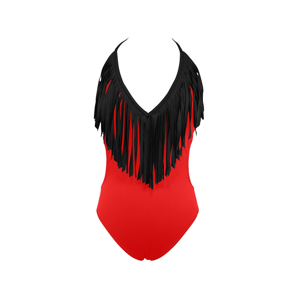 Thumbnail: Red Women's Fringe Bodysuit Women's Fringe Swimsuit (Model S32)