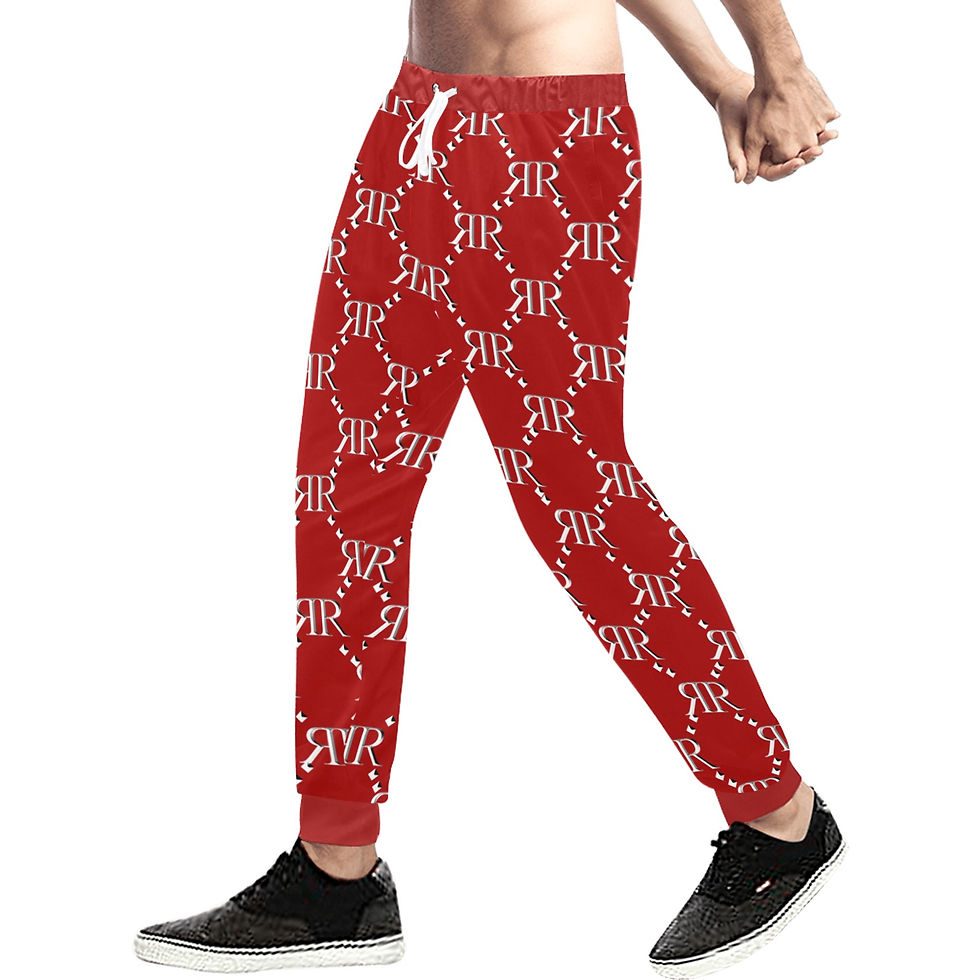 Thumbnail: Rivera Royale Bevel on Red Men's All Over Print Sweatpants (Model L11)