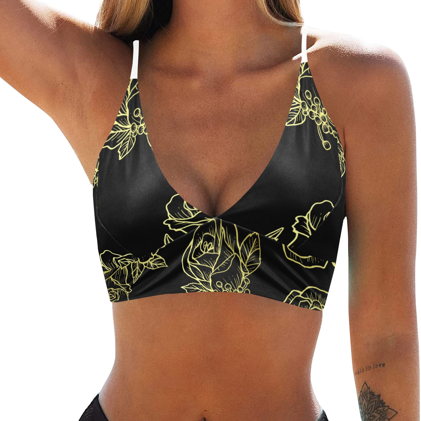 Golden Roses Crop Bikini Top (Model S40)