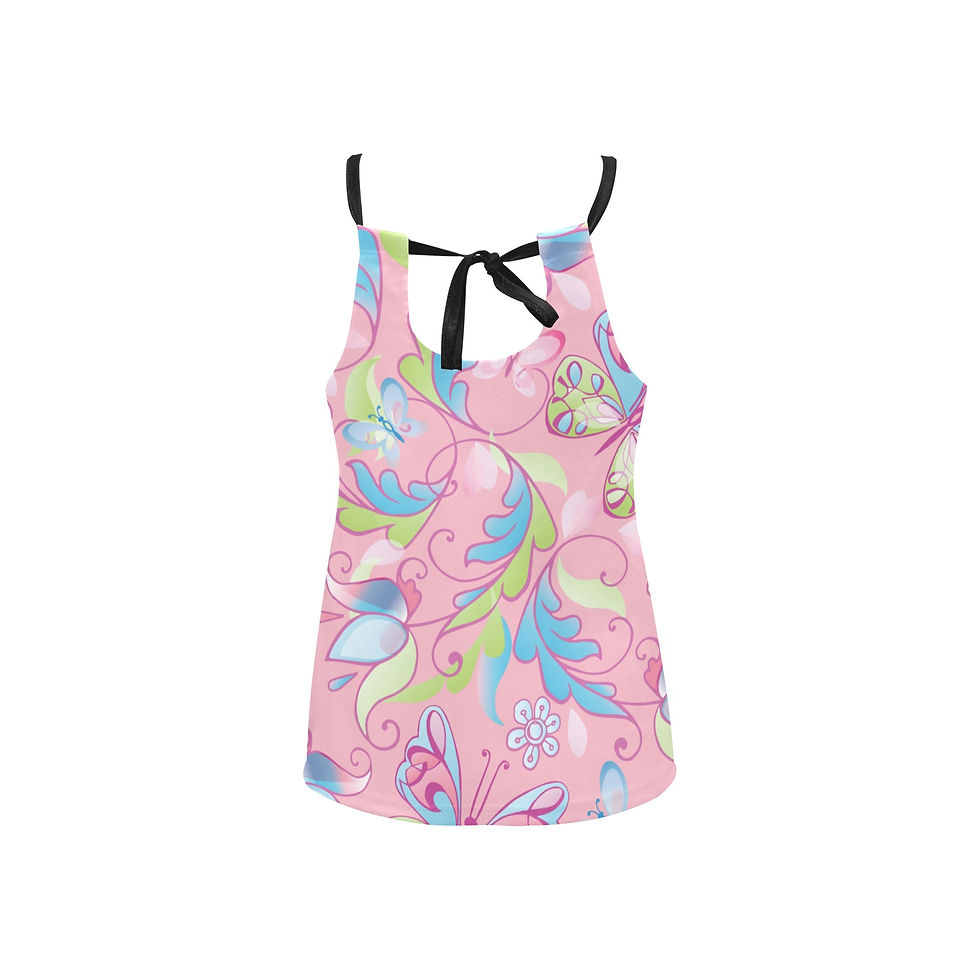 Thumbnail: Pink Butterfly Loose Fit Halter Neck Top (Model T68)