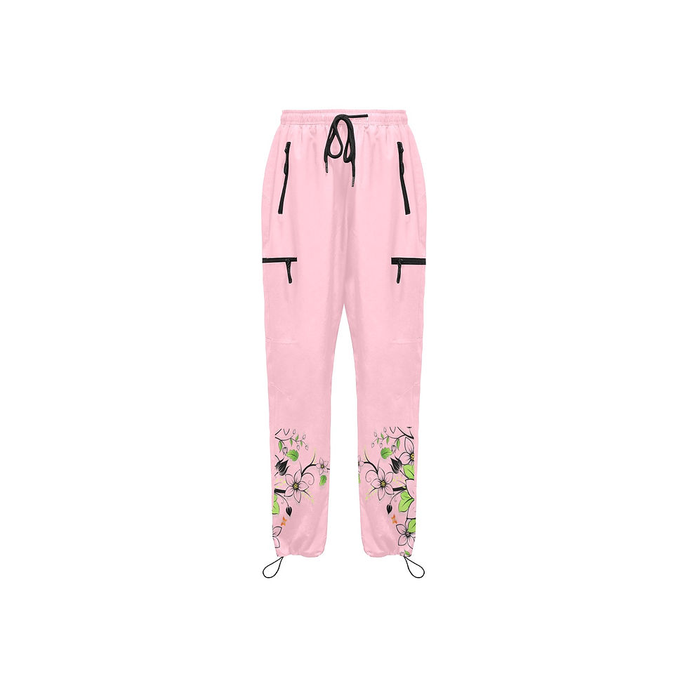 Thumbnail: Pink Flowered Women's Quick Dry Cargo Sweatpants (Model L65)