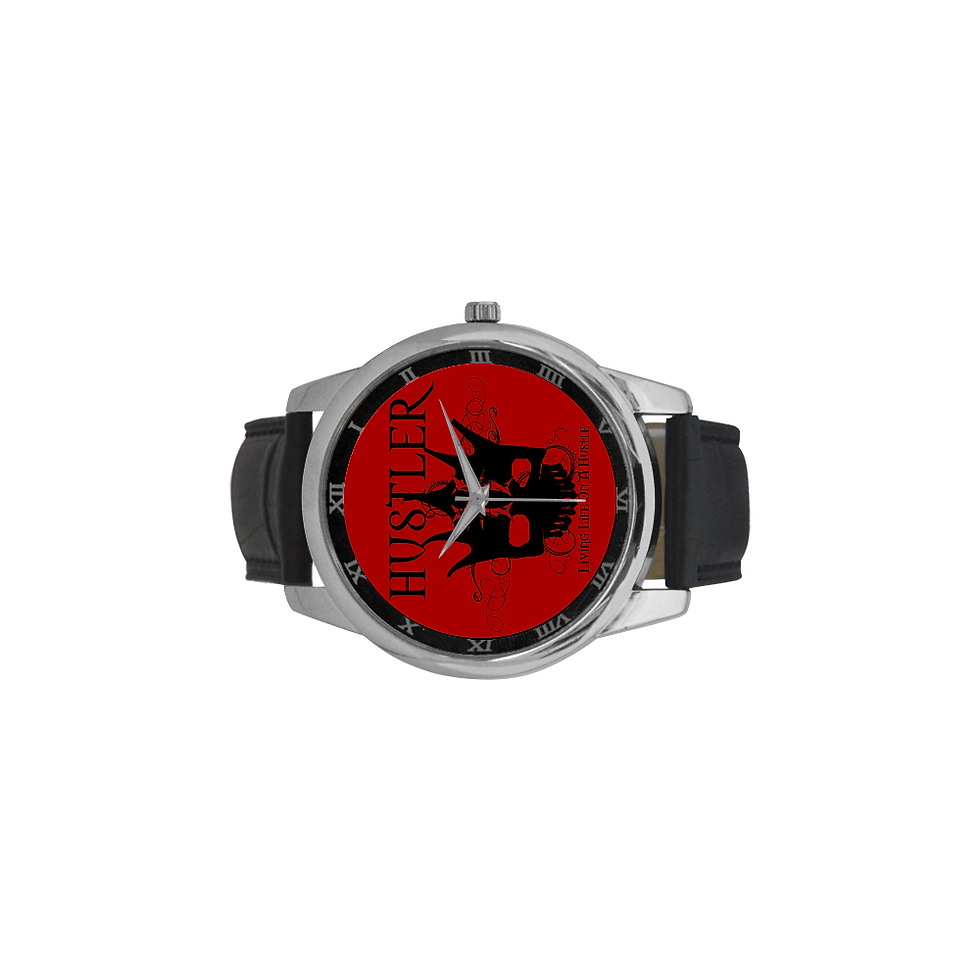 Thumbnail: HUSTLER LOAH RED Men's Leather Strap Large Dial Watch(Model 213)