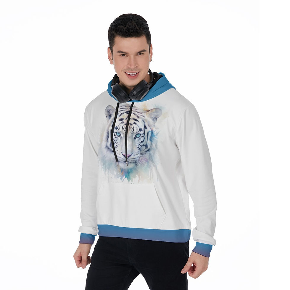 Thumbnail: White Tiger Aqua Unisex Mirco Fleece Hoodie