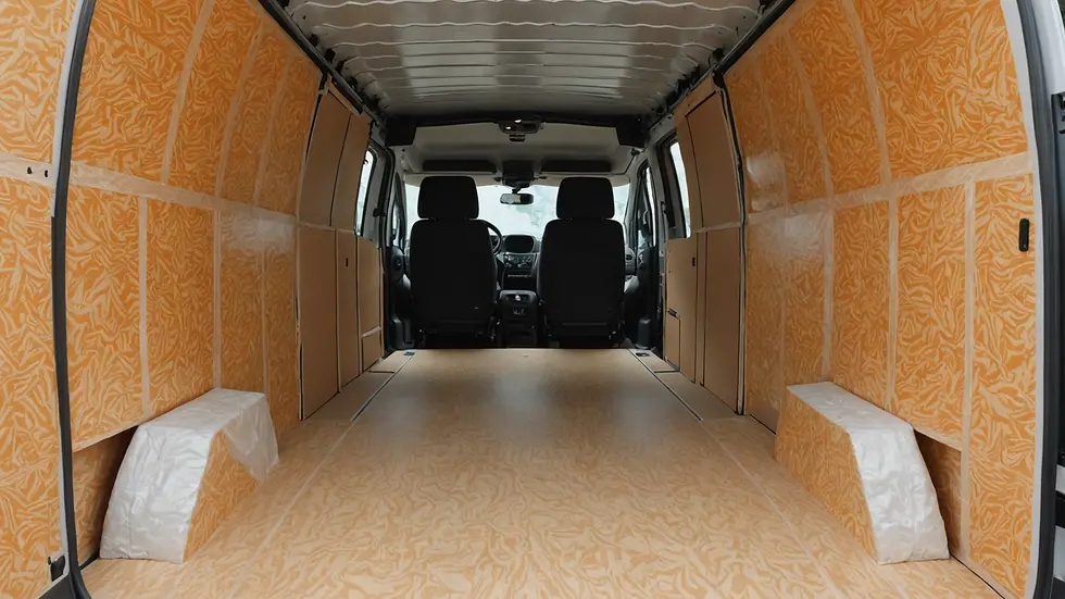 Close-up view of van insulation installation