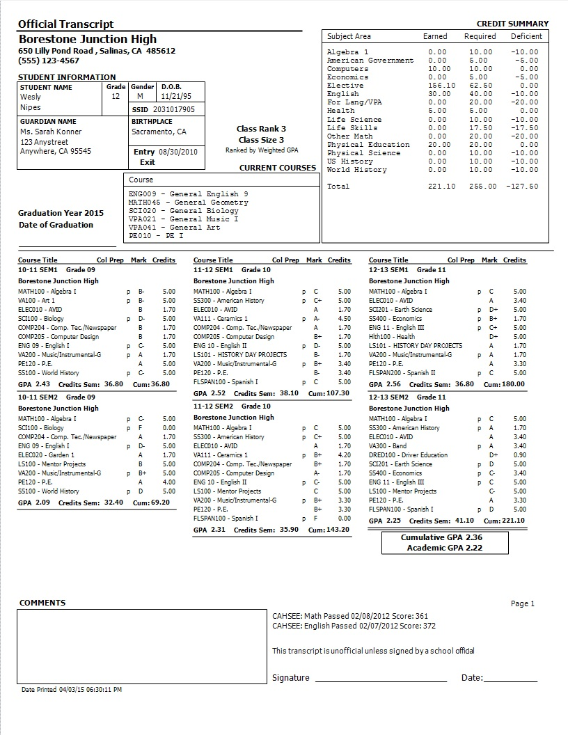 Graduation Transcript