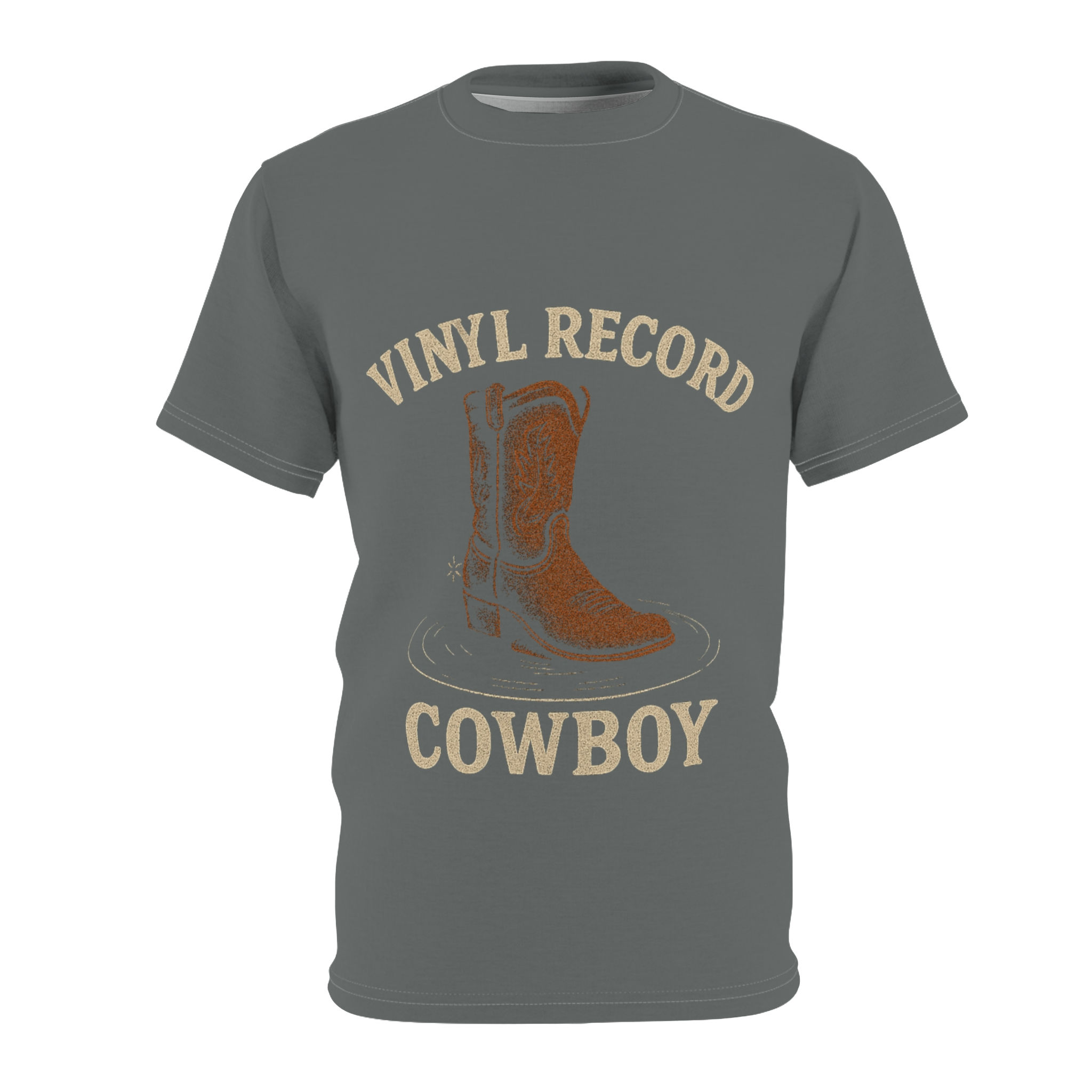 Country360's Vinyl Record Cowboy – Boot on Vinyl Tee Dark Grey