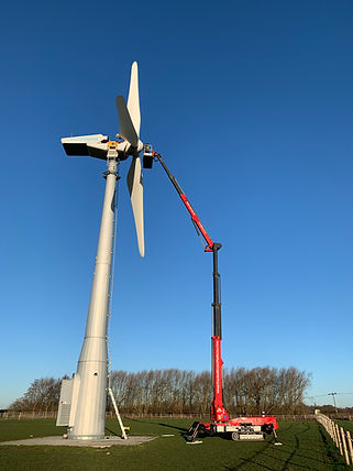 Platform Basket 33.15 33 metre Tracked Spider Lift being used for installation of wind turbines on rough terrain