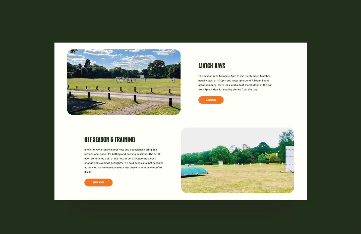 Updated brand identity and website design for Horsley Sports Club in Surrey, showing the club’s modern visuals, improved usability and stronger community-focused presentation