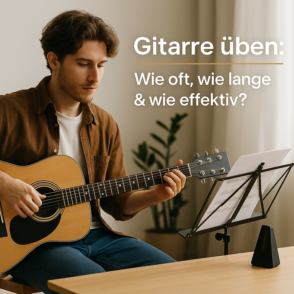 Gitarrist übt konzentriert mit Akustikgitarre und Metronom – Tipps zum effektiven Gitarre üben in Wien