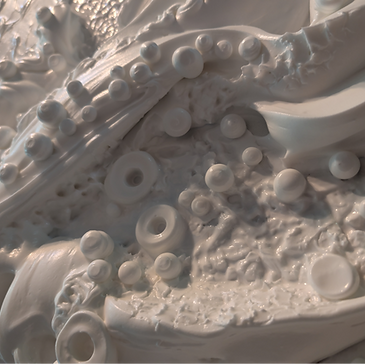 Détails de la phase de composition structurelle, avec des mortiers léger, de l'artiste plasticien québécois Patrice Dufour