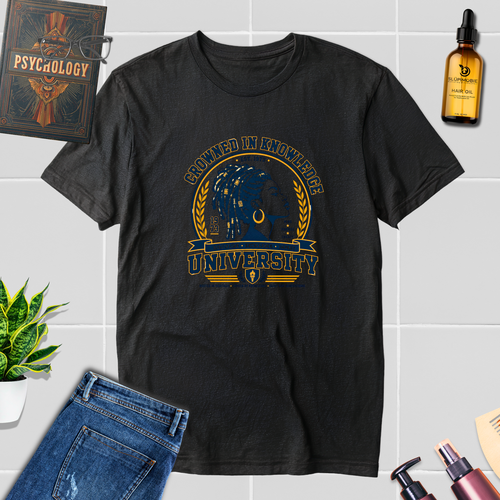 Crowned in Knowledge University T-Shirt | Black Student Profile Laurel Crest