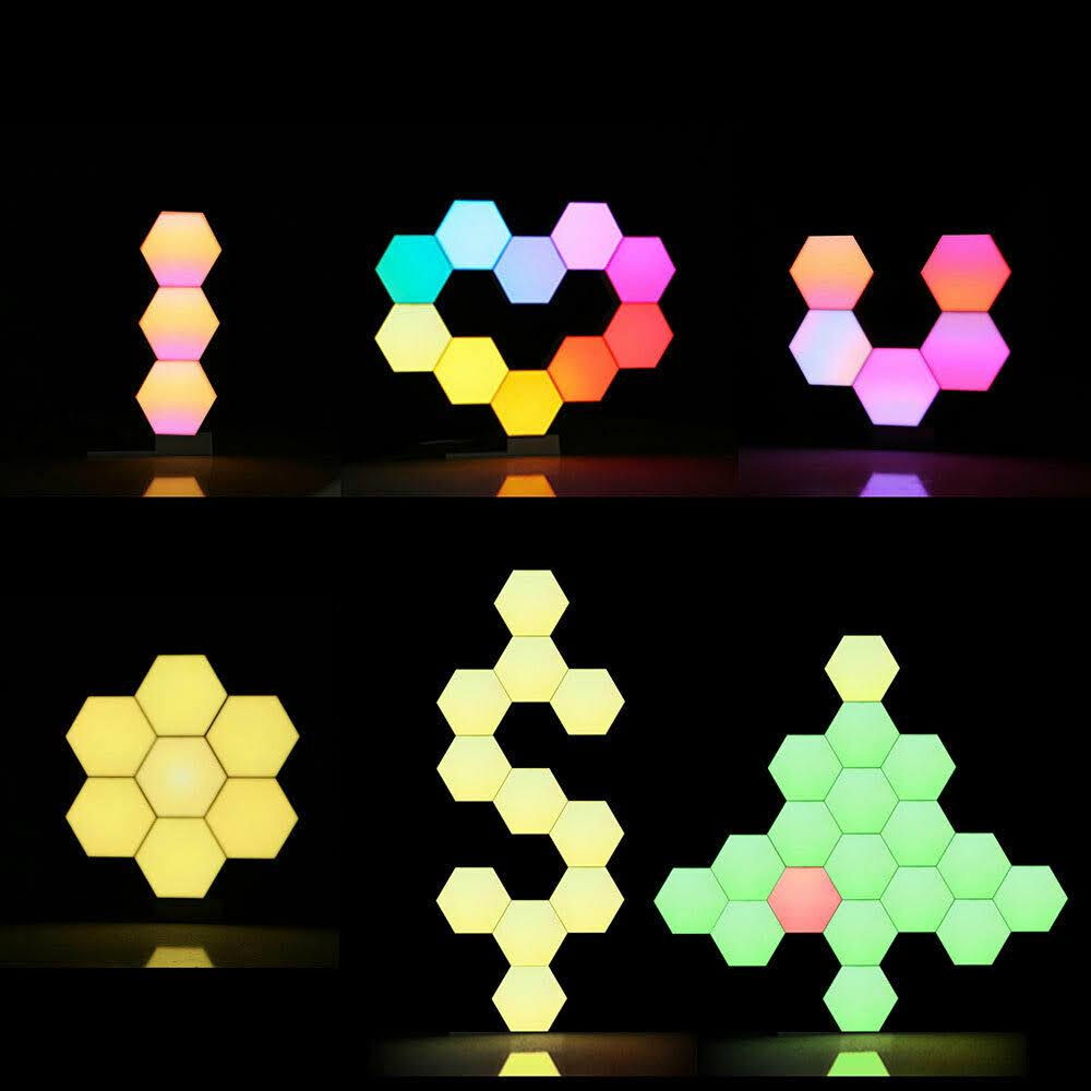 lampara led hexagonal táctil multicolor
