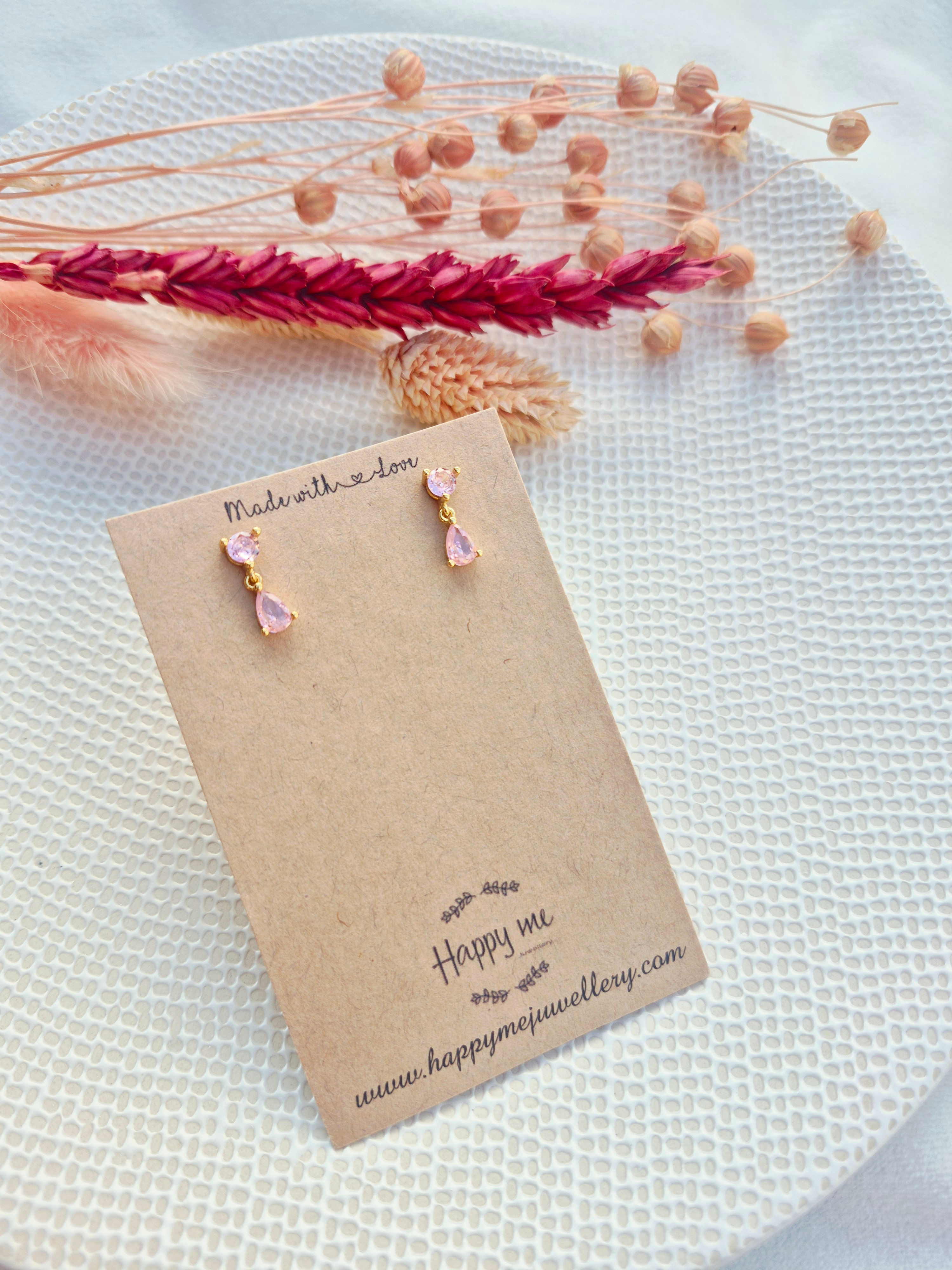 " Studs pink dangle drops"