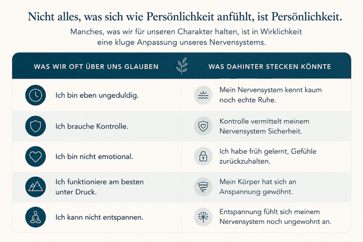 Vergleich von Persönlichkeit und Nervensystem: Was wir über uns glauben und welche Anpassungen unseres Nervensystems dahinterstecken könnten.