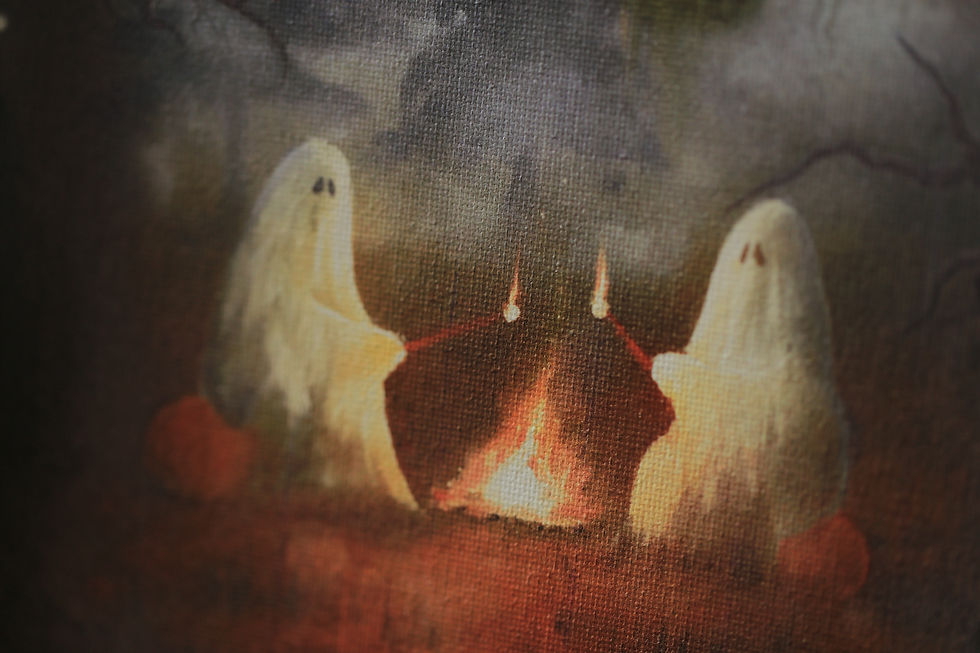 Thumbnail: Ghostly Campfire Vintage Frame Canvas Print 