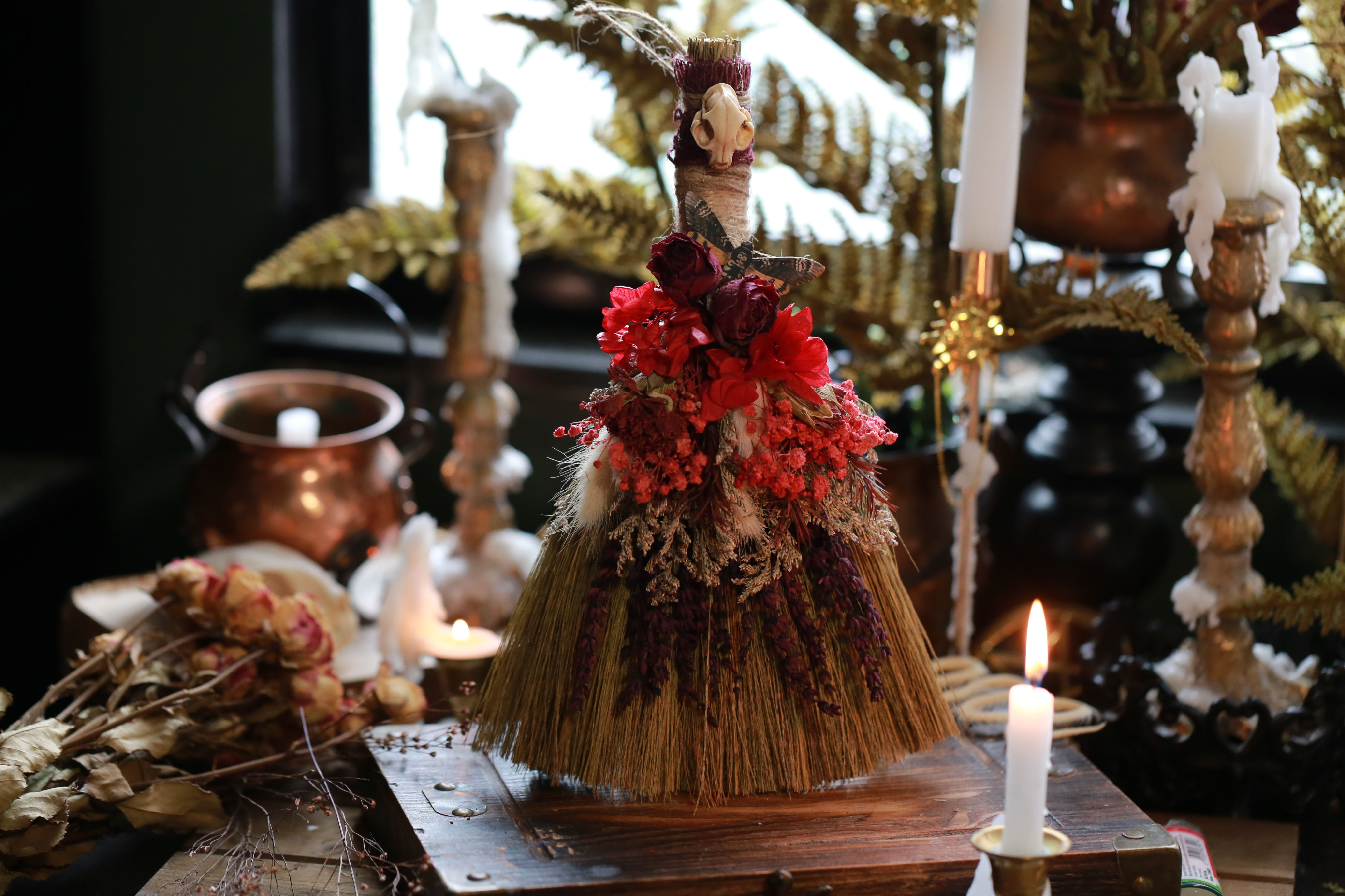 Cat Skull & Death Moth Broomstick