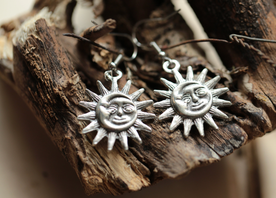 Silver Sun and Moon Earrings