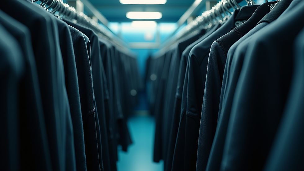 Eye-level view of a wetsuit hanging on a rack ready for diving