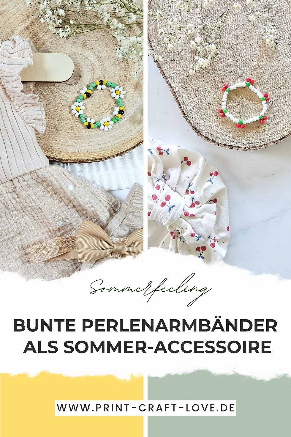 DIY Perlenarmband schmuck sommer motive blume biene kirsche knüpfen leicht kinder