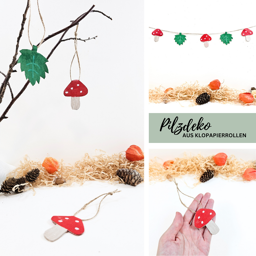 DIY Herbstdeko upcycling klopapierrolle pilze blätter