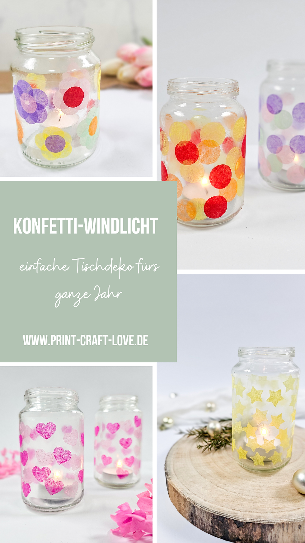 DIY Windlicht Konfetti altglas upcycling Tischdeko einfach schnell kinder bastelidee fasching sommer muttertag weihnachten