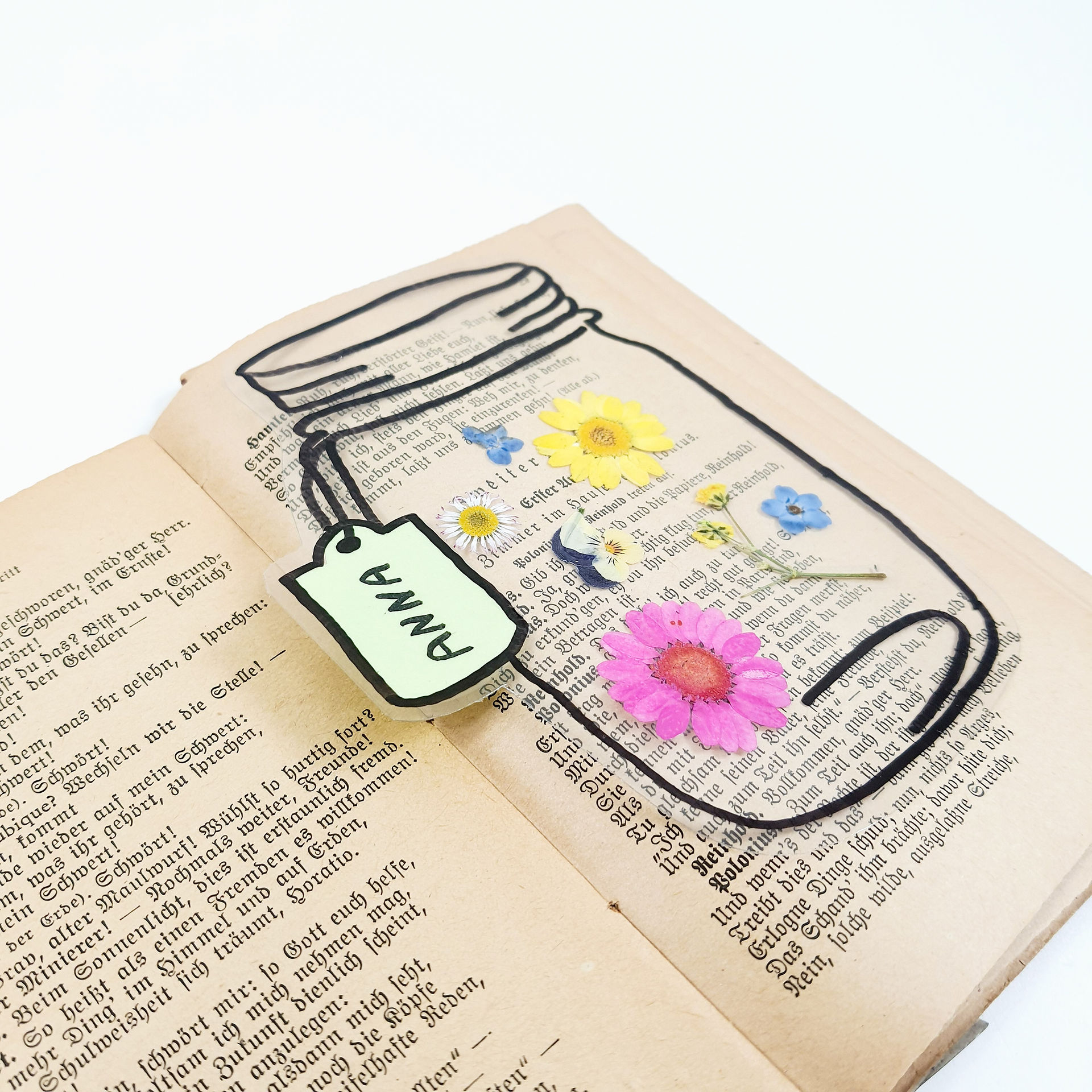 DIY Lesezeichen Glas gepresste Blumen basteln